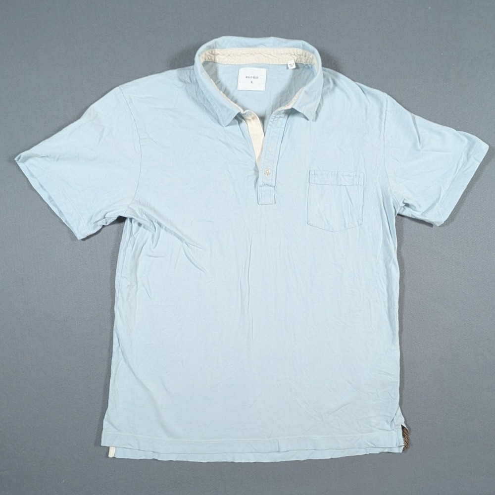 Billy Reid Polo Shirt Mens XL Light Blue Short Sleeve Cotton Pocket